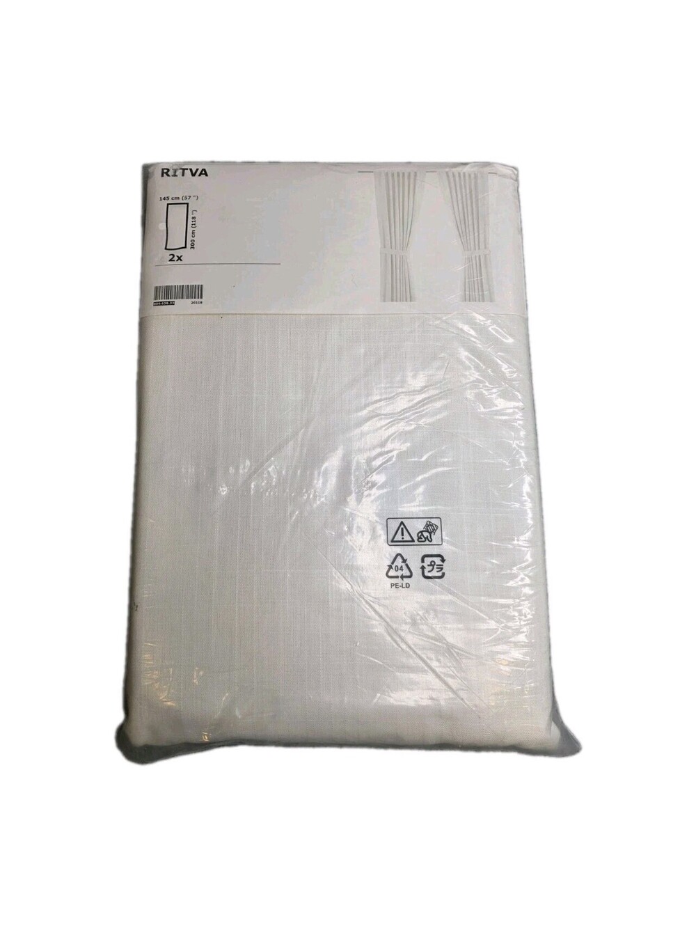 IKEA RITVA Curtains White 1 Pair 2 Panels 57" x 118" 100% Cotton Linen-Look EUC